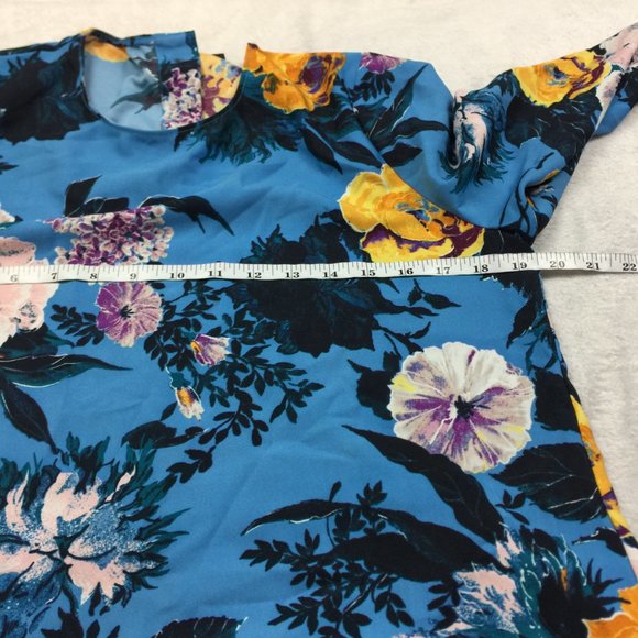 Halogen Shift Dress Size S Womans Blue Button Back Ruffle Hem Floral Print - Picture 6 of 12